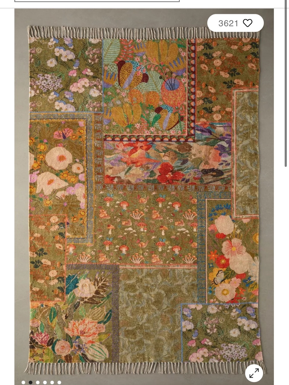 Urban Outfitters Green Floral Patchwork Tapestry with Fringe
